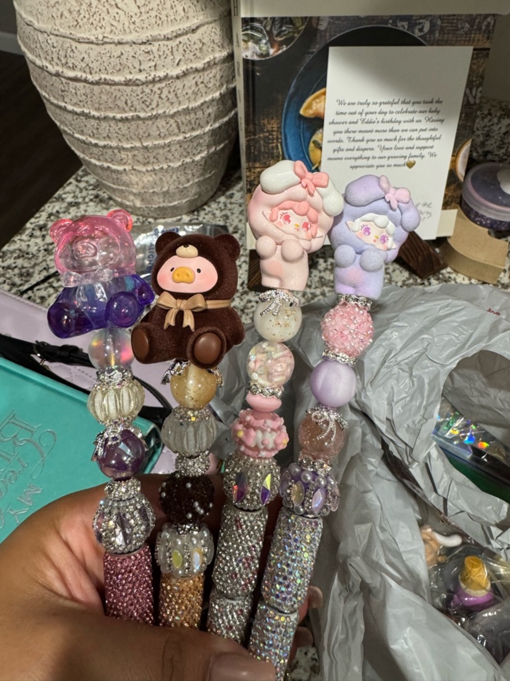 Handmade Pink & Purple Beaded Hair Sticks - Cute Character Accents